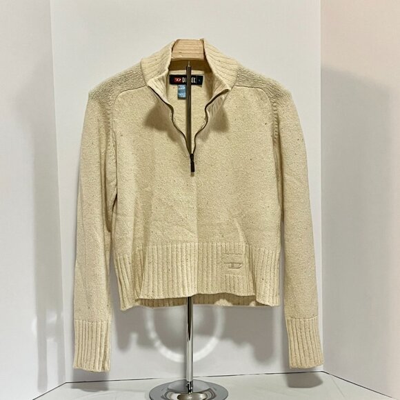 Vintage Diesel 1/4 zip mock neck cropped‎ long sleeve Ivory sweater. Size Large. - Picture 1 of 5